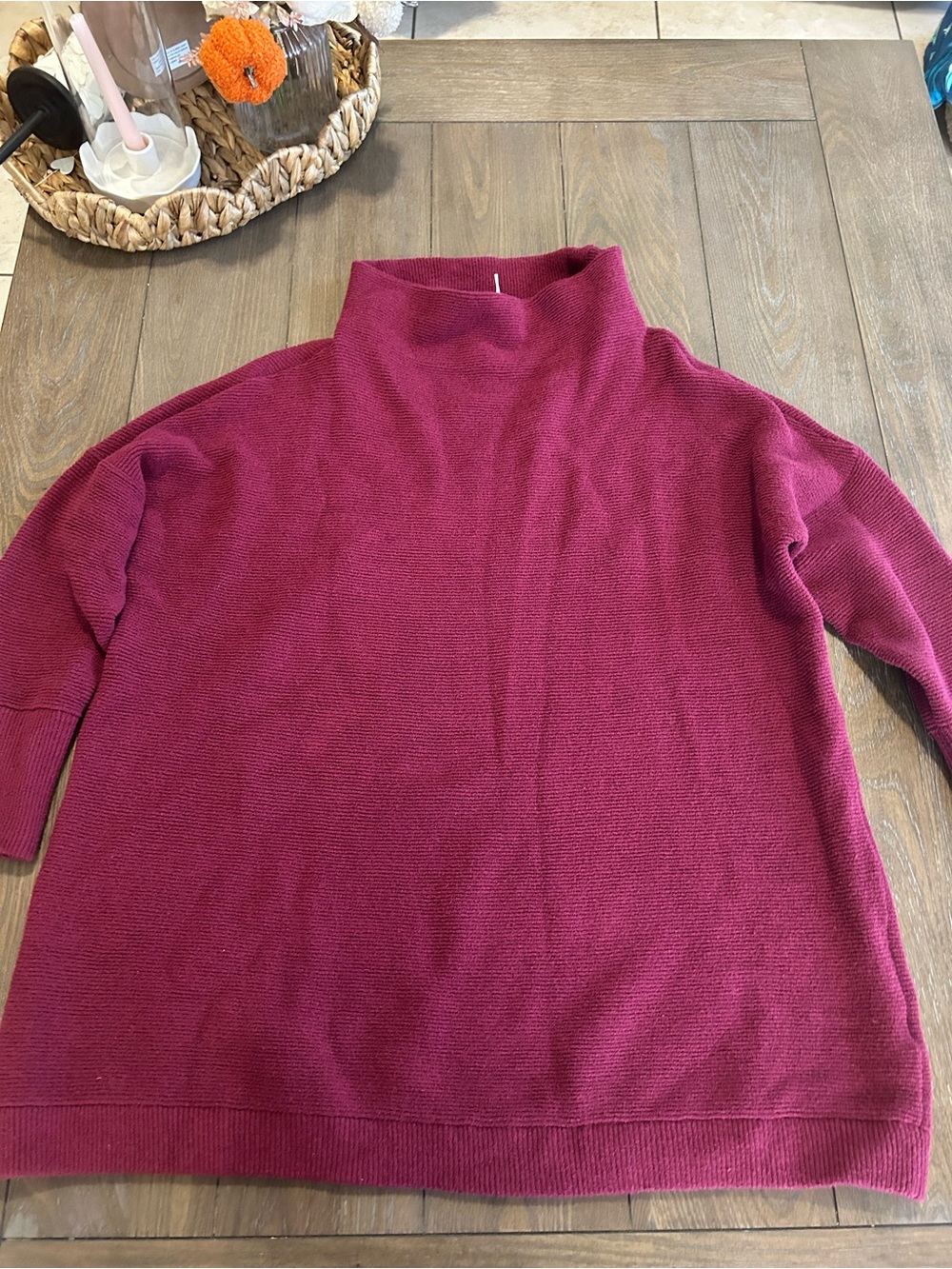 Free People Cozy Funnel Turtleneck Sweater - Berry Pink/ Burgandy
